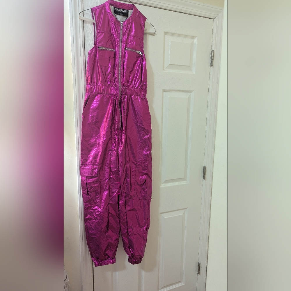 House of Joy Metallic Fuchsia Sleeveless Zip-Front Jumpsuit